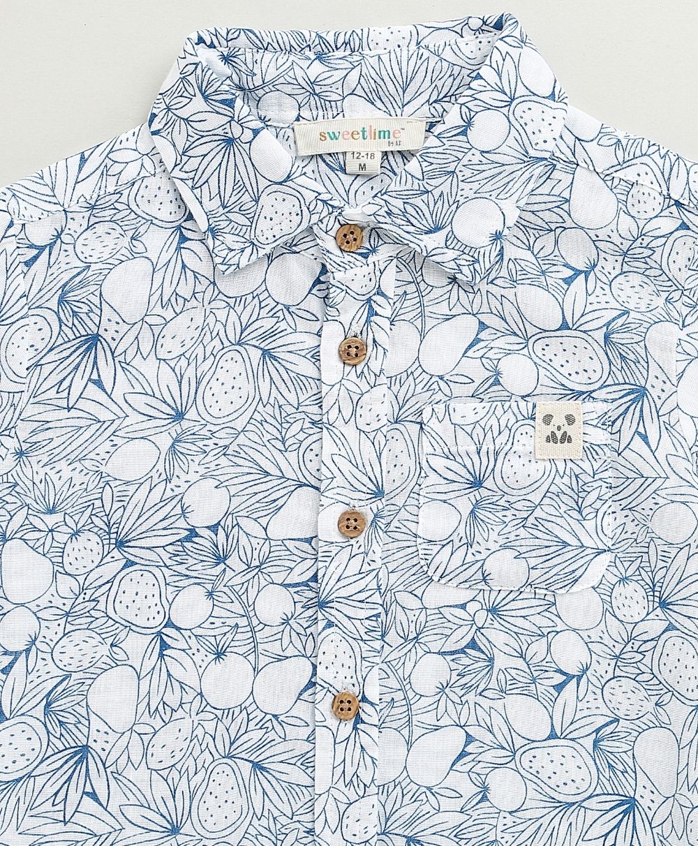 Lemon Print Cotton Printed Co-ord Set - White & Blue
