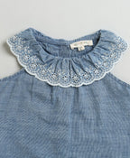 Cotton Denim Ruffle Dress & Bloomer Set - Blue