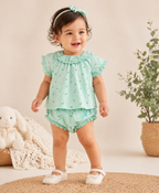 Floral Lace Mint Organic Cotton Top & Bloomer Set – Sea Green