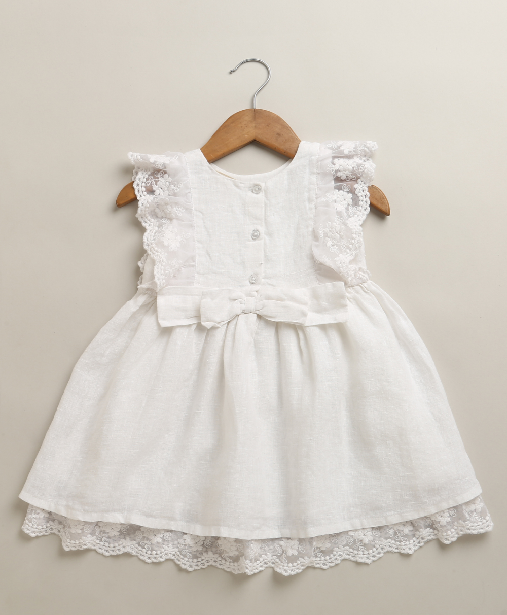Ivory Blossom Lace Linen Dress & Bloomer - White