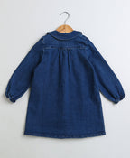 Floral Embroidery Cotton Denim Dress - Navy