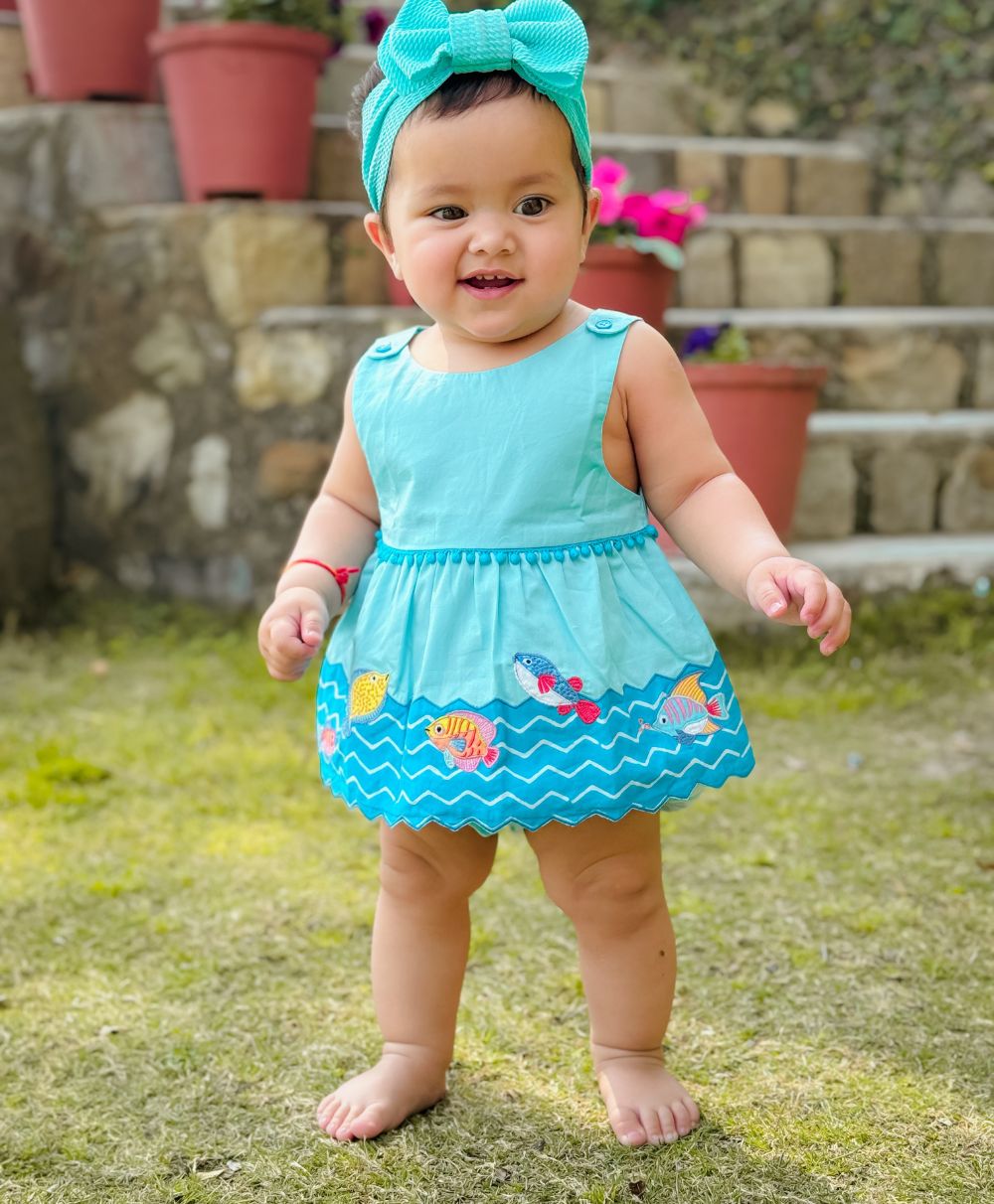 Sleeveless Cotton Dress and Bloomer Coord Set - Sky Blue