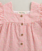 Baby Girls Gingham Daisy Organic Cotton Co-ord Set with a Hat - Soft Pink