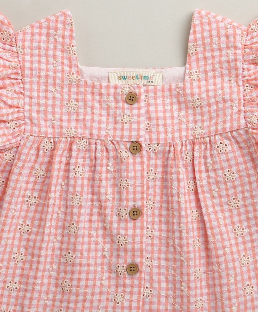Baby Girls Gingham Daisy Organic Cotton Co-ord Set with a Hat - Soft Pink