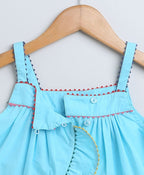 Sleeveless Cotton Top & Shorts Co-ord Set - Sea Blue & Multicoloured