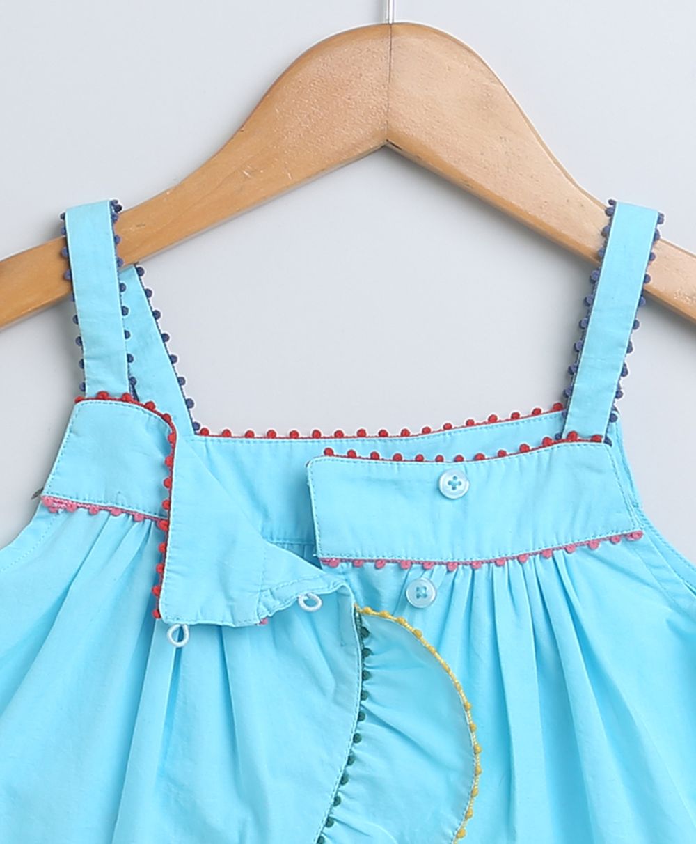 Sleeveless Cotton Top & Shorts Co-ord Set - Sea Blue & Multicoloured
