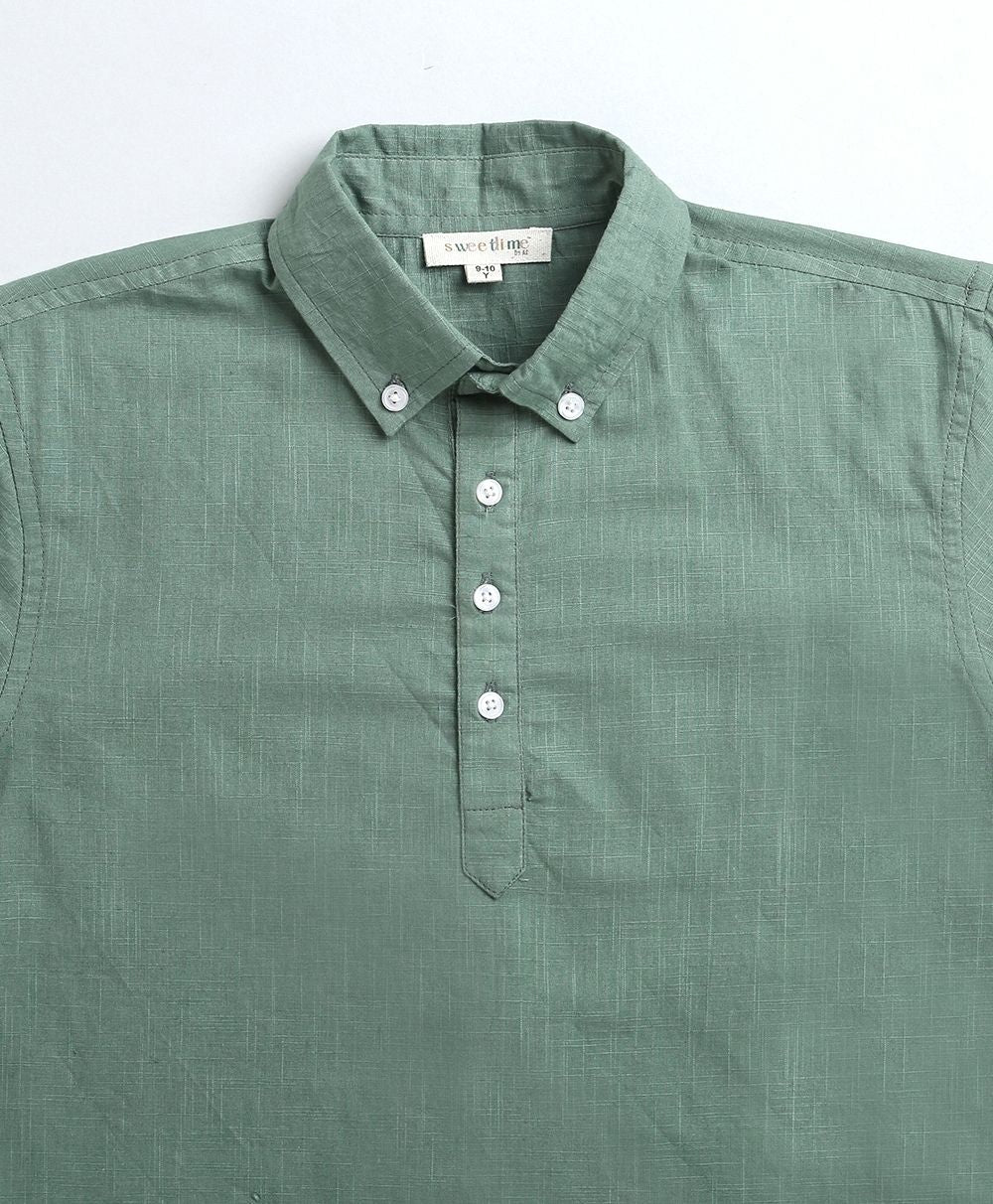 Full Sleeves Cotton Slub Shirt - Olive