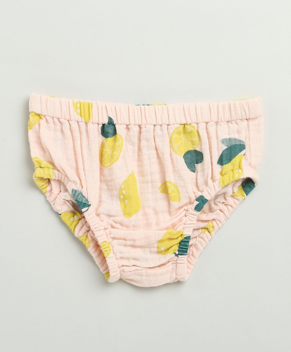Lemon Print Organic Cotton Co-ord Set - Peach