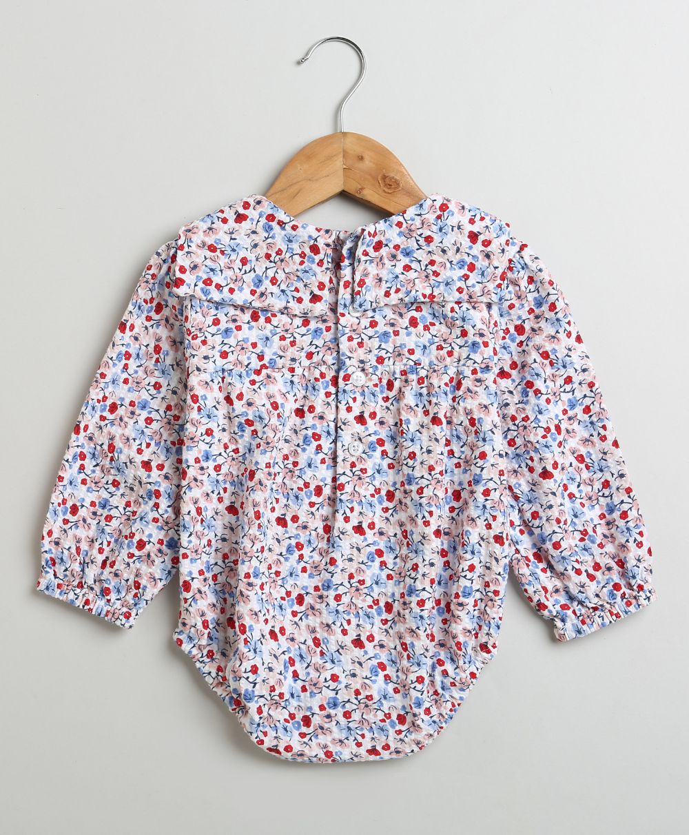 Red & Blue Floral Print Organic Cotton Bodysuit - Multicoloured