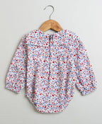 Red & Blue Floral Print Organic Cotton Bodysuit - Multicoloured