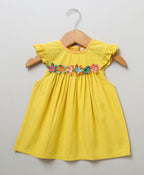 Flutter Sleeves Top with Cotton Twill Shorts - Yellow & Multicoloured