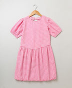 Checkered Short Sleeved Dress - Pink