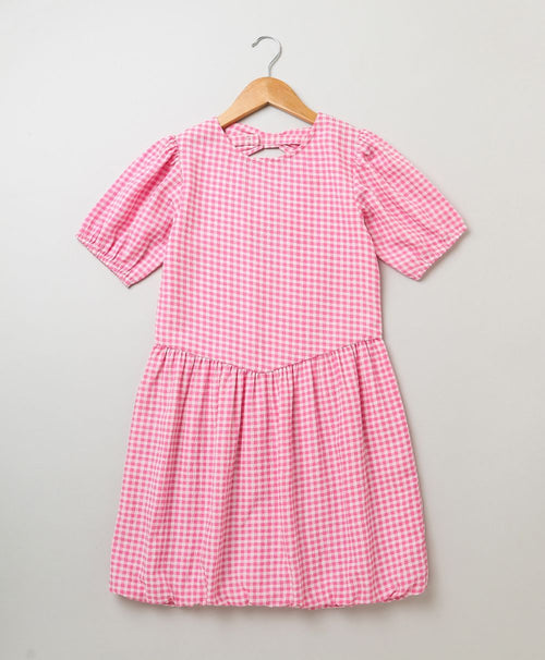 Checkered Short Sleeved Dress - Pink