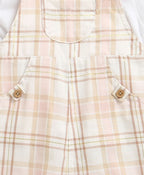 The Little Farmhouse Plaid Organic Cotton Romper & White T-shirt Set - Pink & Beige