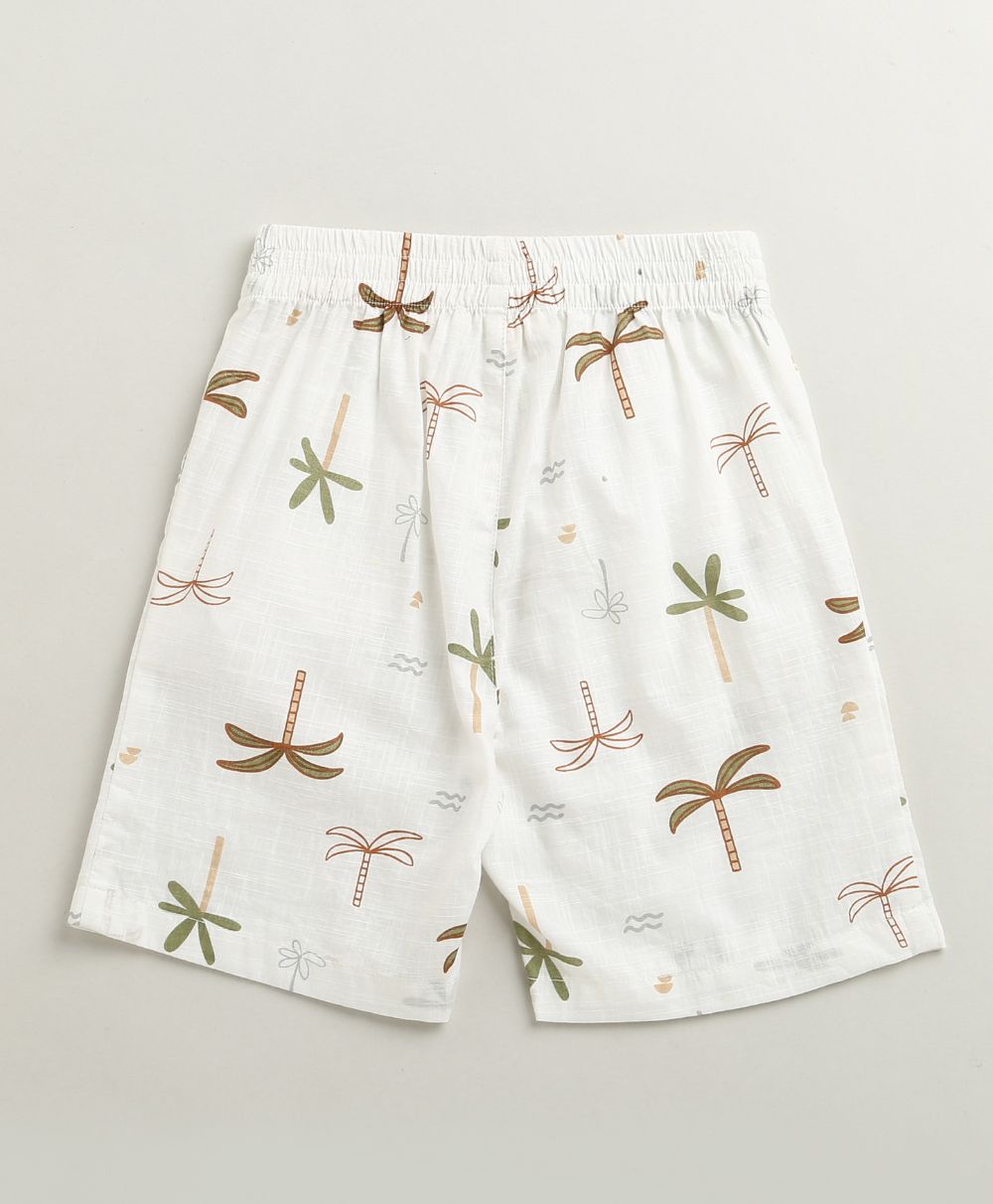 Tropical Vibes Cotton Slub Co-ord Set - White