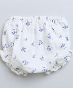 Baby Girls Blue Floral Printed Cotton Dress with a Bloomer - White