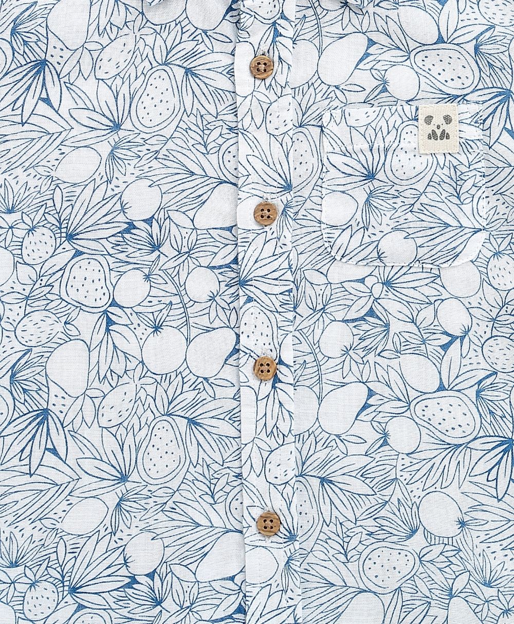 Lemon Print Cotton Printed Co-ord Set - White & Blue