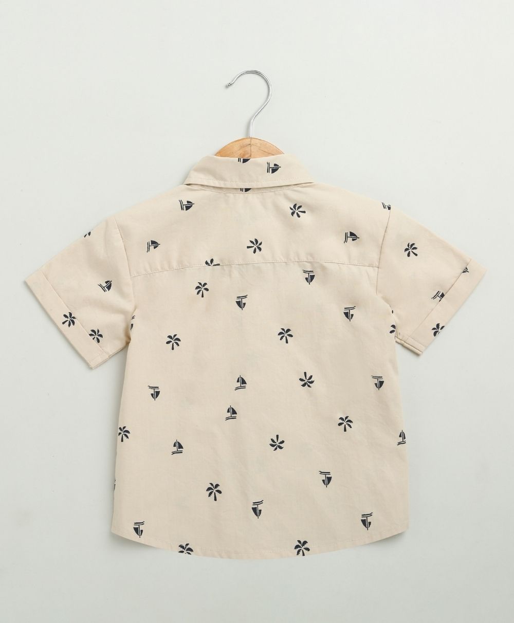Boat Printed Cotton Poplin Co-ord Set - Beige