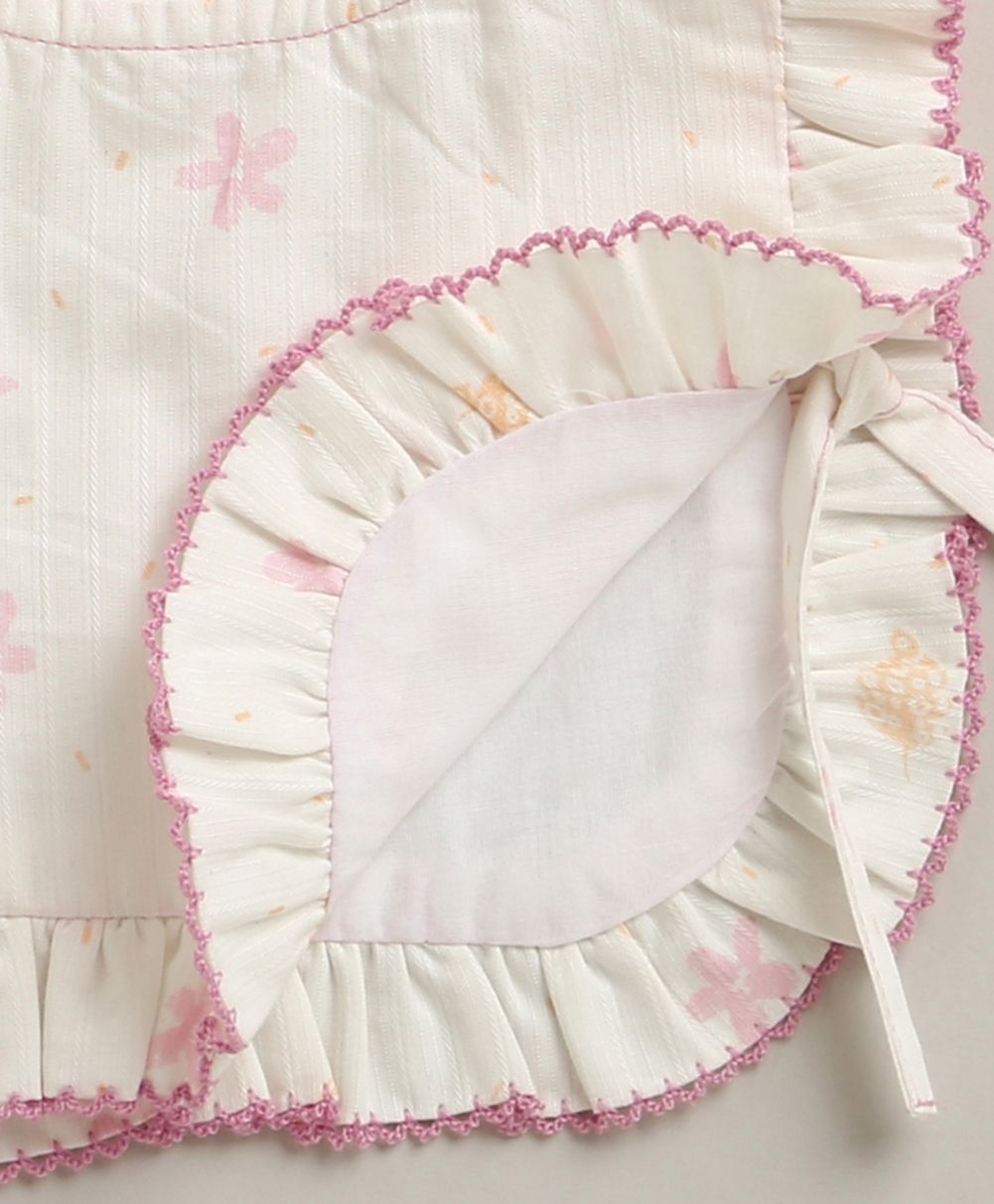 Organic Cotton Blush Petal Baby Bib & Bonnet Set - White