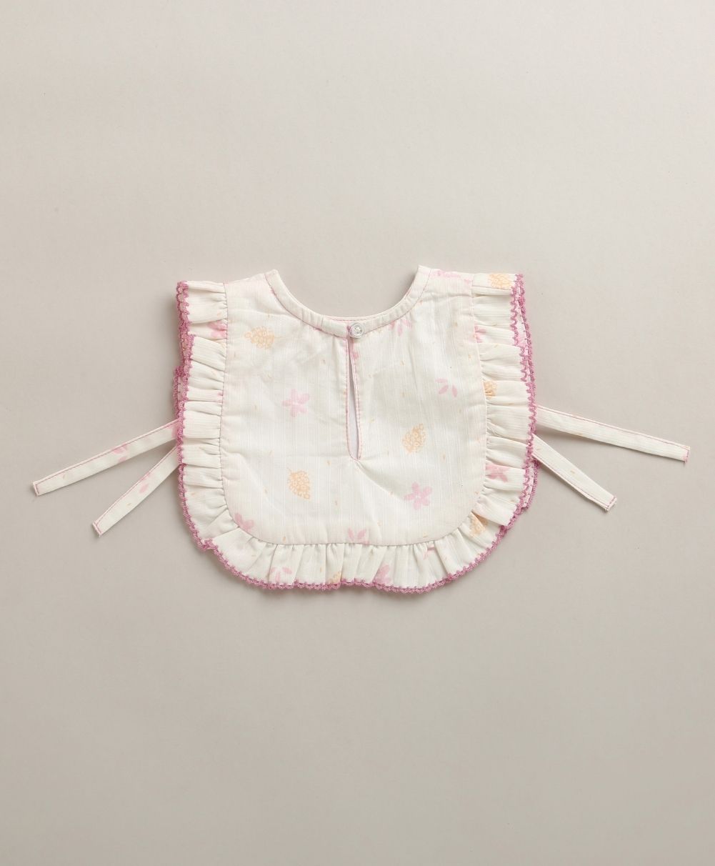 Organic Cotton Blush Petal Baby Bib & Bonnet Set - White