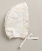 Organic Cotton Blush Petal Baby Bib & Bonnet Set - White