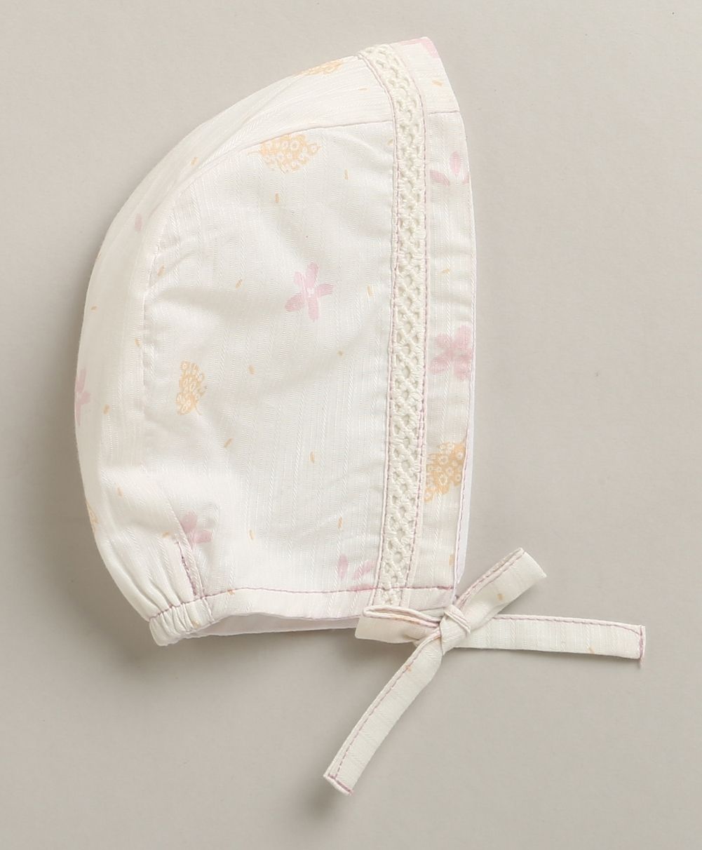 Organic Cotton Blush Petal Baby Bib & Bonnet Set - White