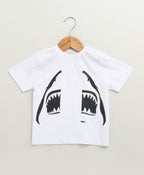 Unisex Jaws Graphic Cotton T-shirt  - Streetwear - White