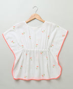 Cherry Embroidery Organic Cotton Kaftan - White