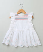 Embroidered Crew Neck Dress - White