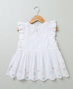 Embroidered Crew Neck Dress - White