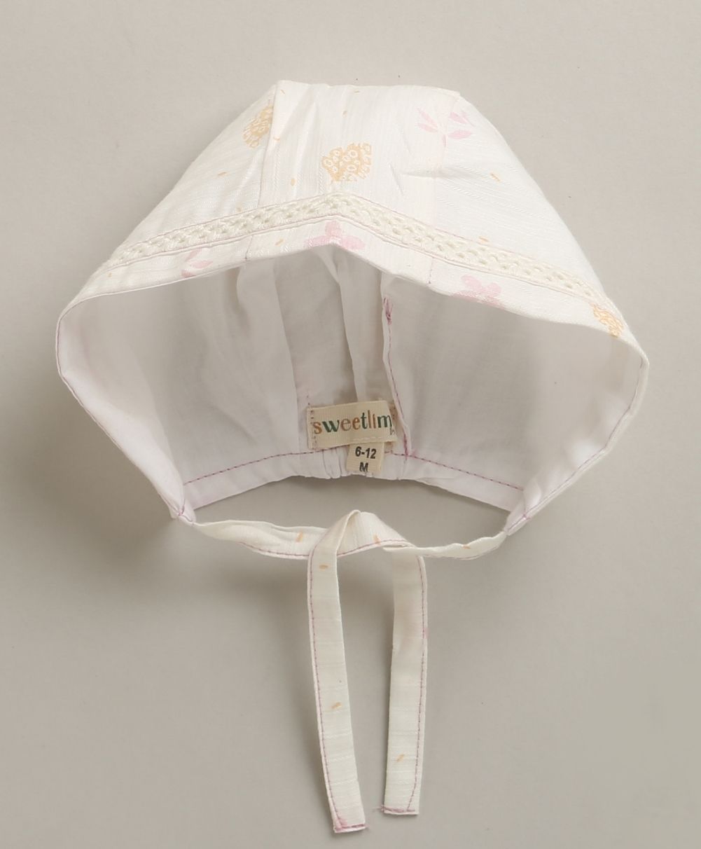 Organic Cotton Blush Petal Baby Bib & Bonnet Set - White