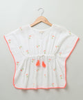 Cherry Embroidery Organic Cotton Kaftan - White