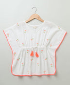 Cherry Embroidery Organic Cotton Kaftan - White