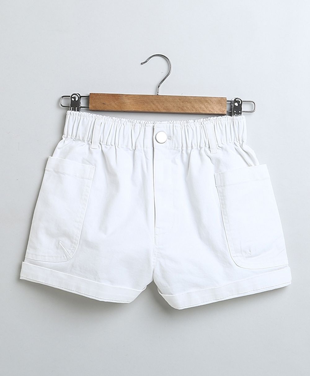 Frill Sleeves Cotton Tencel Top & Cotton Twill Shorts Co-ord Set - Pink & White