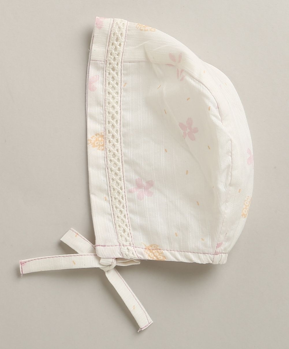 Organic Cotton Blush Petal Baby Bib & Bonnet Set - White
