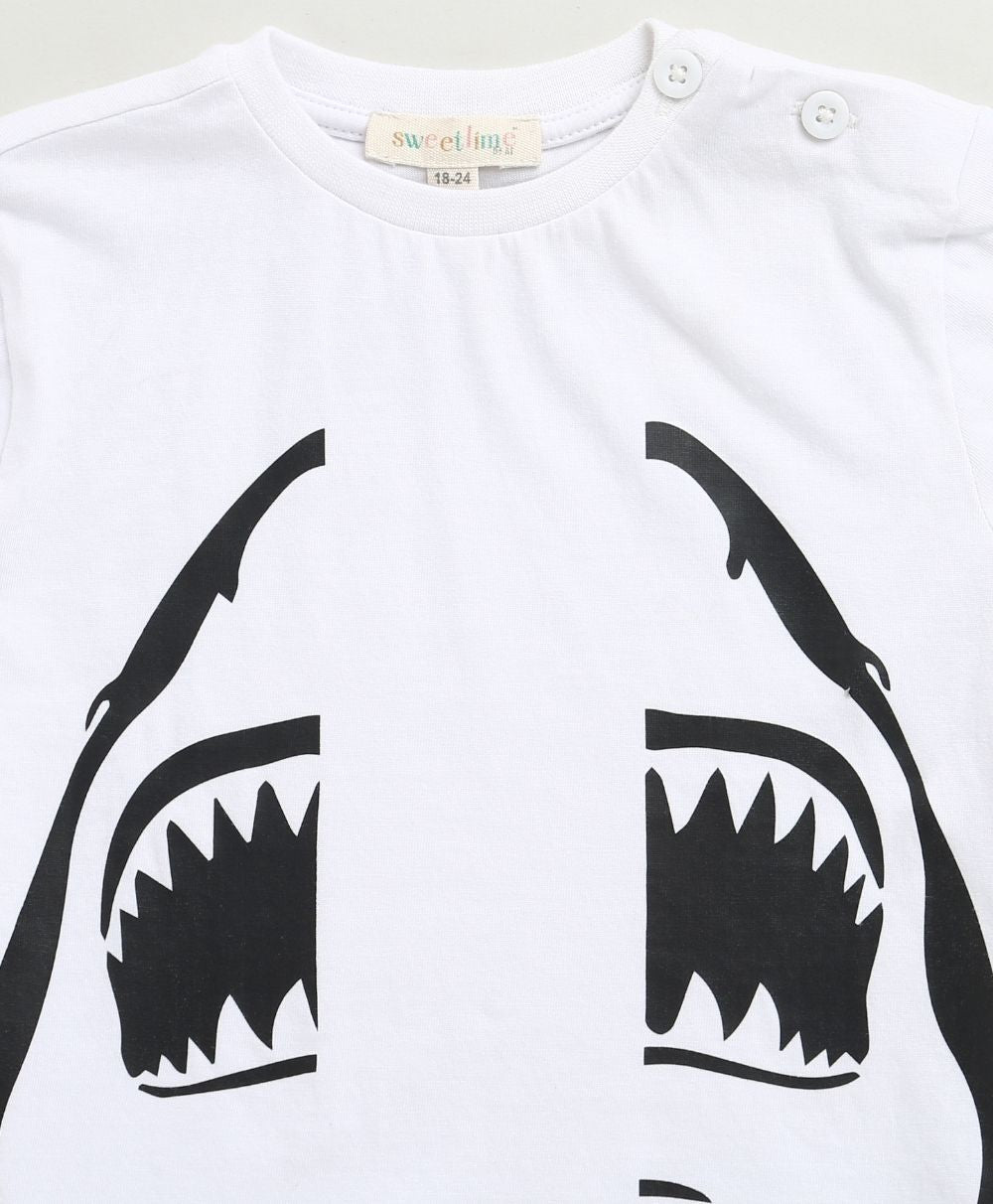 Unisex Jaws Graphic Cotton T-shirt  - Streetwear - White