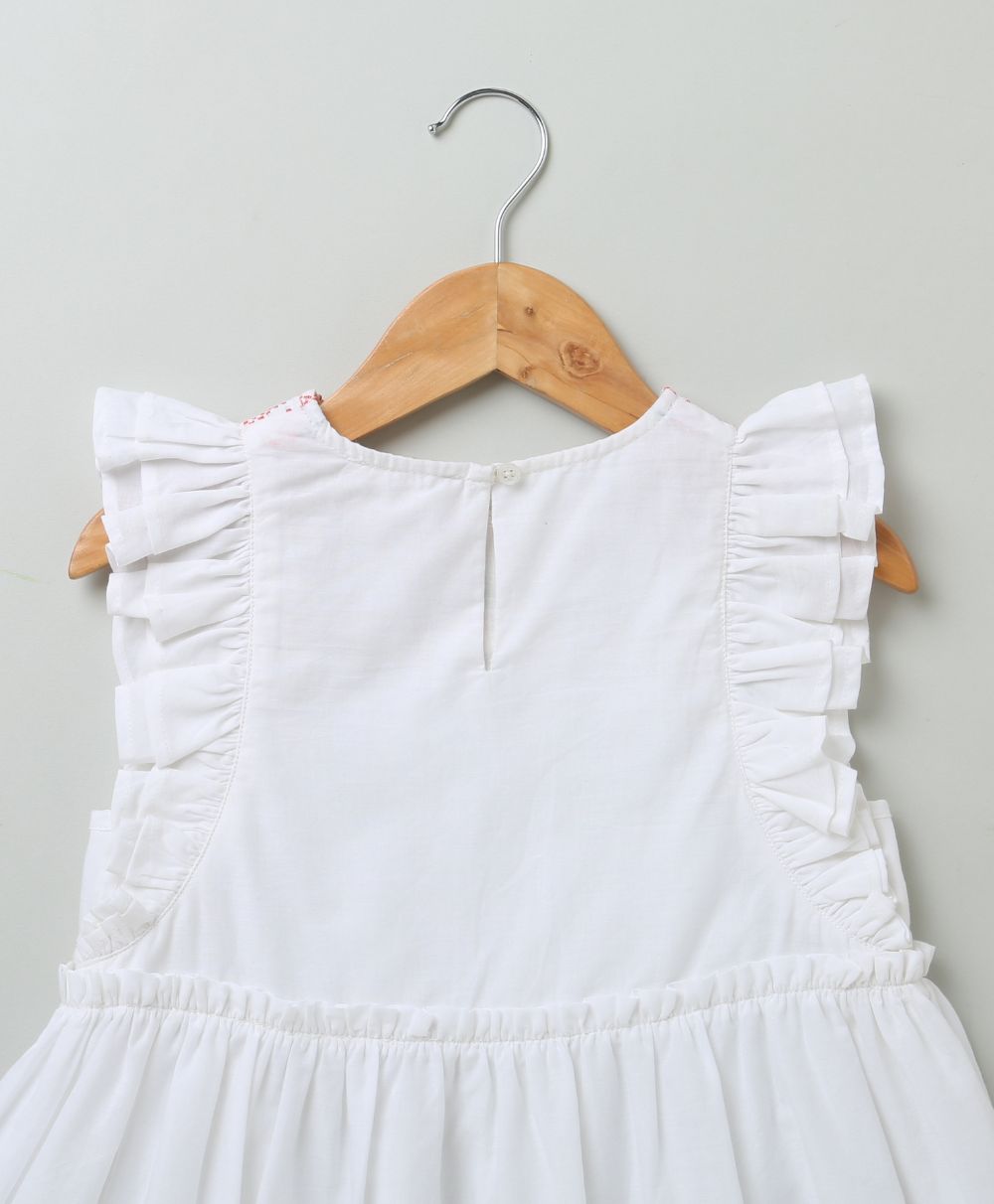 Embroidered Crew Neck Dress - White