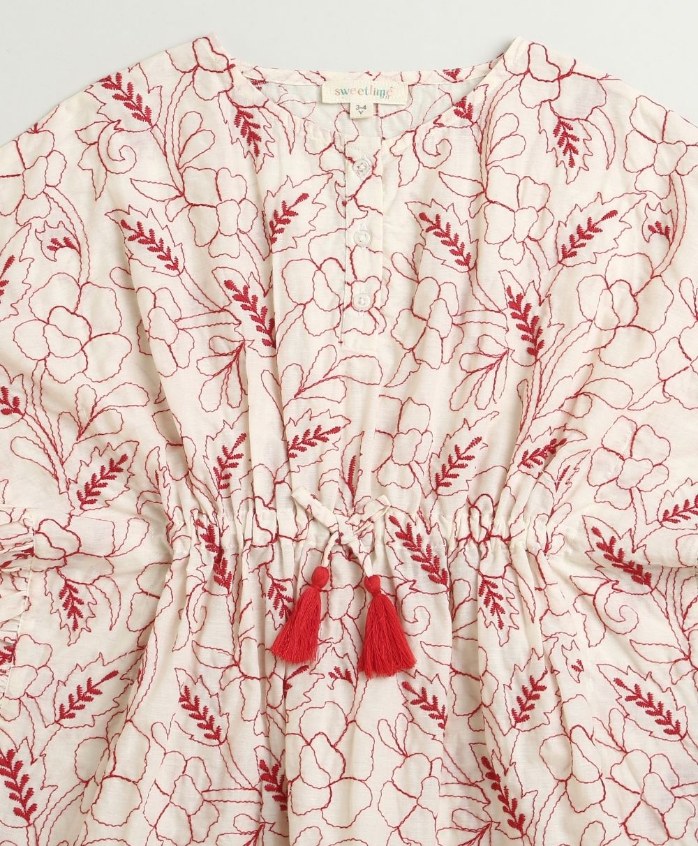 Scarlet Bloom Organic Cotton Kimono Dress - Off White