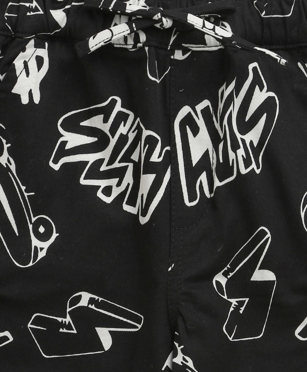 Unisex Jaws & Graffiti Cotton Shorts Co-ord Set - Streetwear - White & Black