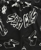 Unisex Jaws & Graffiti Cotton Shorts Co-ord Set - Streetwear - White & Black