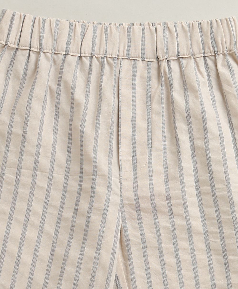 Classic Stripes & White Shirt Set - Off White & Beige