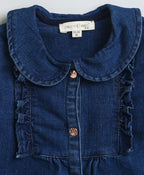 Floral Embroidery Cotton Denim Dress - Navy