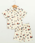 Sunset Print Cotton Linen Co-ord Set - Beige