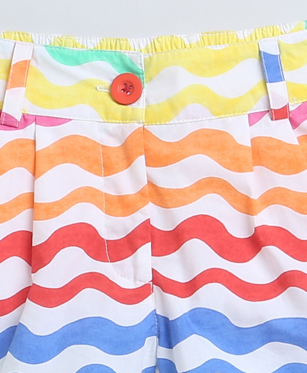 Sleeveless Cotton Top & Shorts Co-ord Set - Green & Multicoloured
