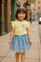 Honey Heart Ruffle Cotton T-shirt - Lemon Yellow