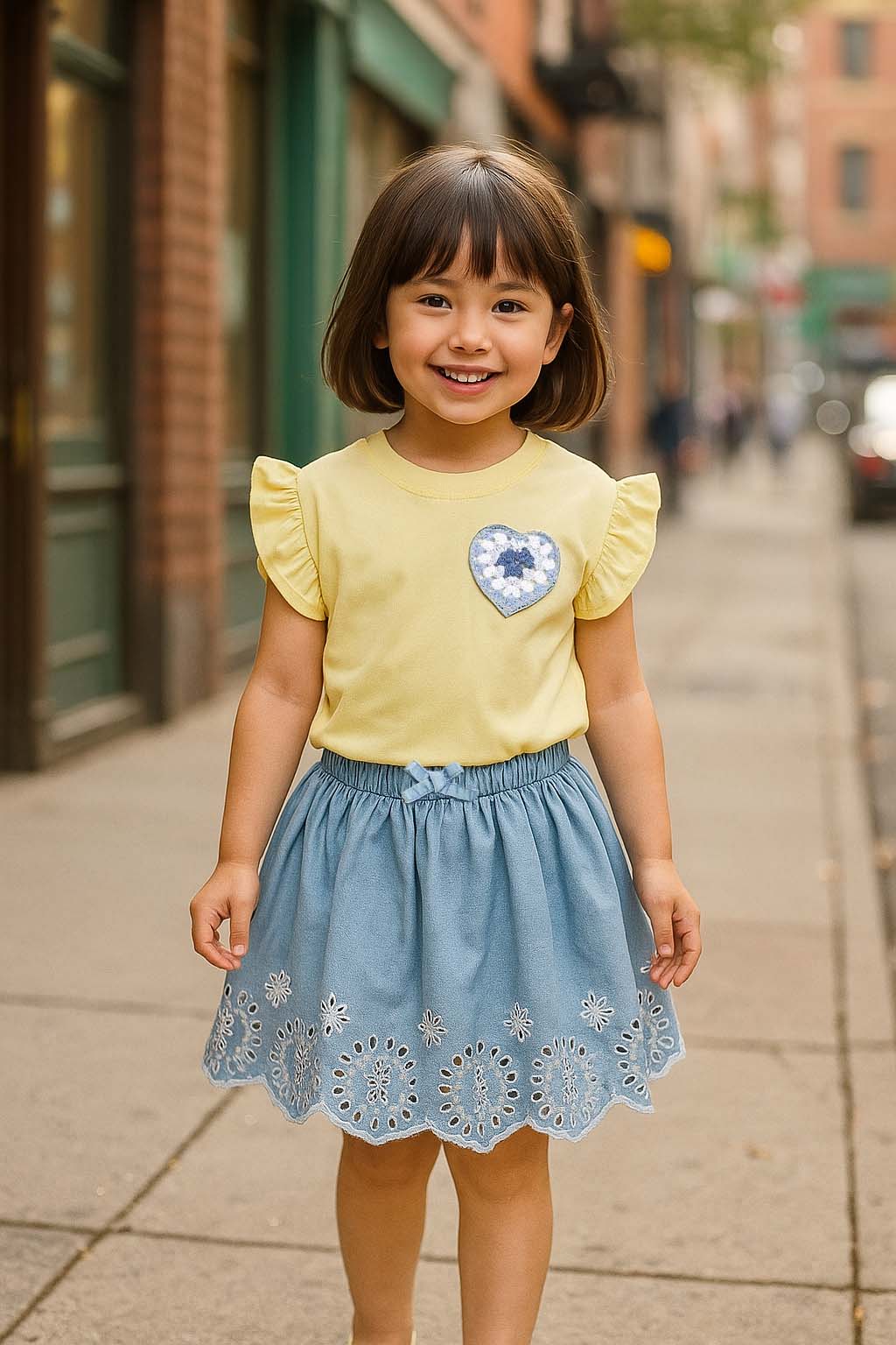 Honey Heart Ruffle Cotton T-shirt - Lemon Yellow