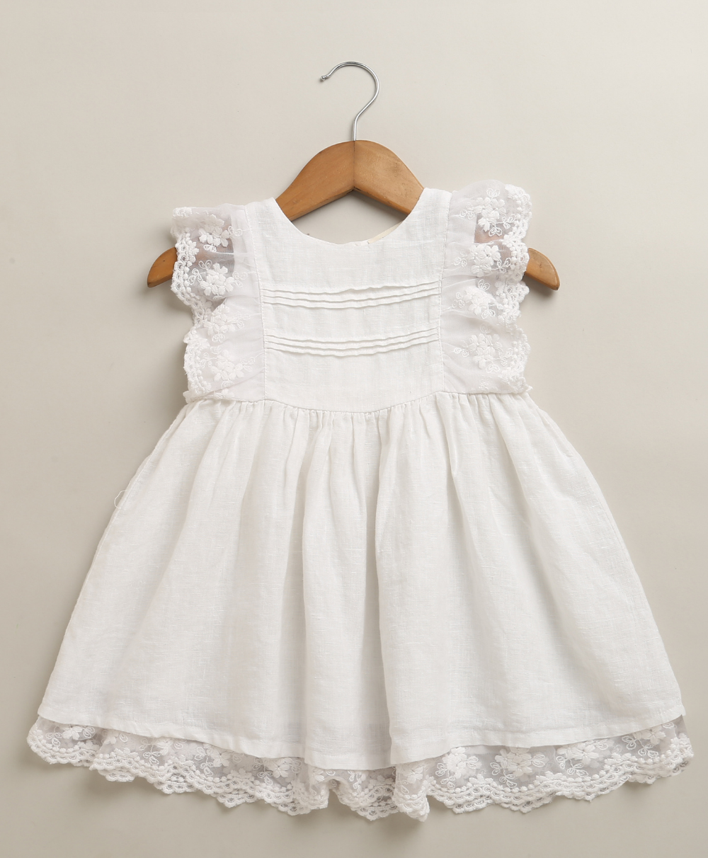 Ivory Blossom Lace Linen Dress & Bloomer - White
