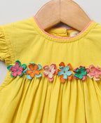Flutter Sleeves Top with Cotton Twill Shorts - Yellow & Multicoloured