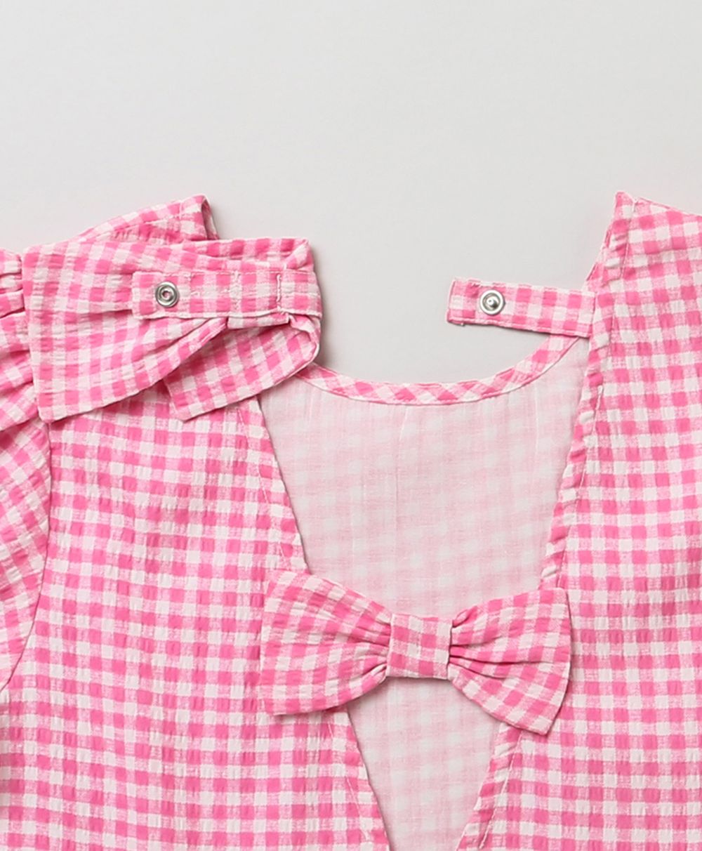 Checkered Short Sleeved Dress - Pink