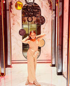 Shimmery Belted Jumpsuit - Beige